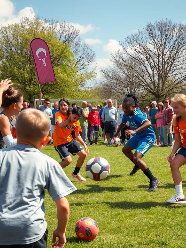 A diverse group of Football Club Saint Rominois members are participating in a community event, promoting inclusivity and engagement through football-related activities and outreach programs.