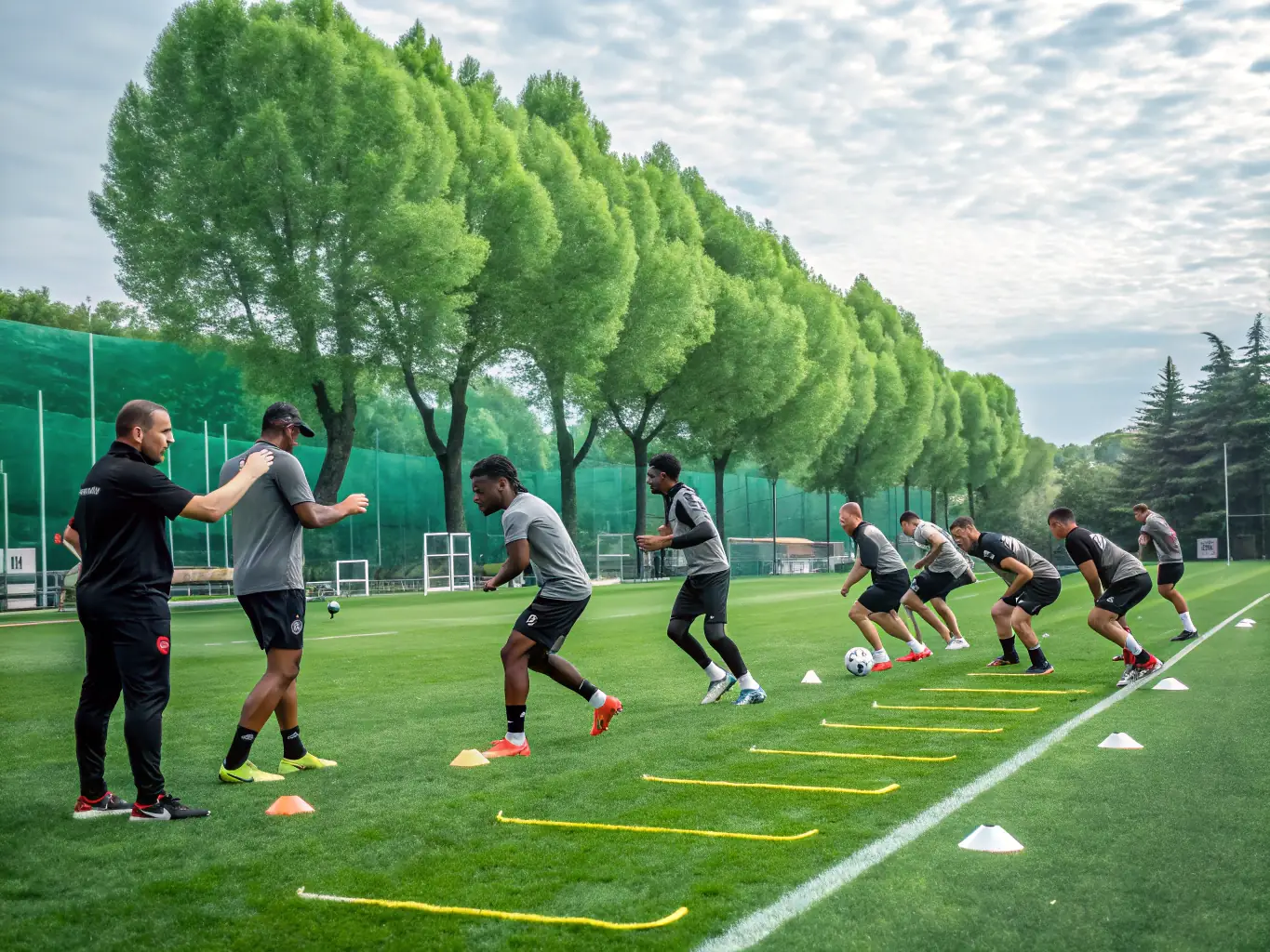 A vibrant image of young children participating in a football training session at FOOTBALL CLUB SAINT ROMINOIS, showcasing teamwork and fun.