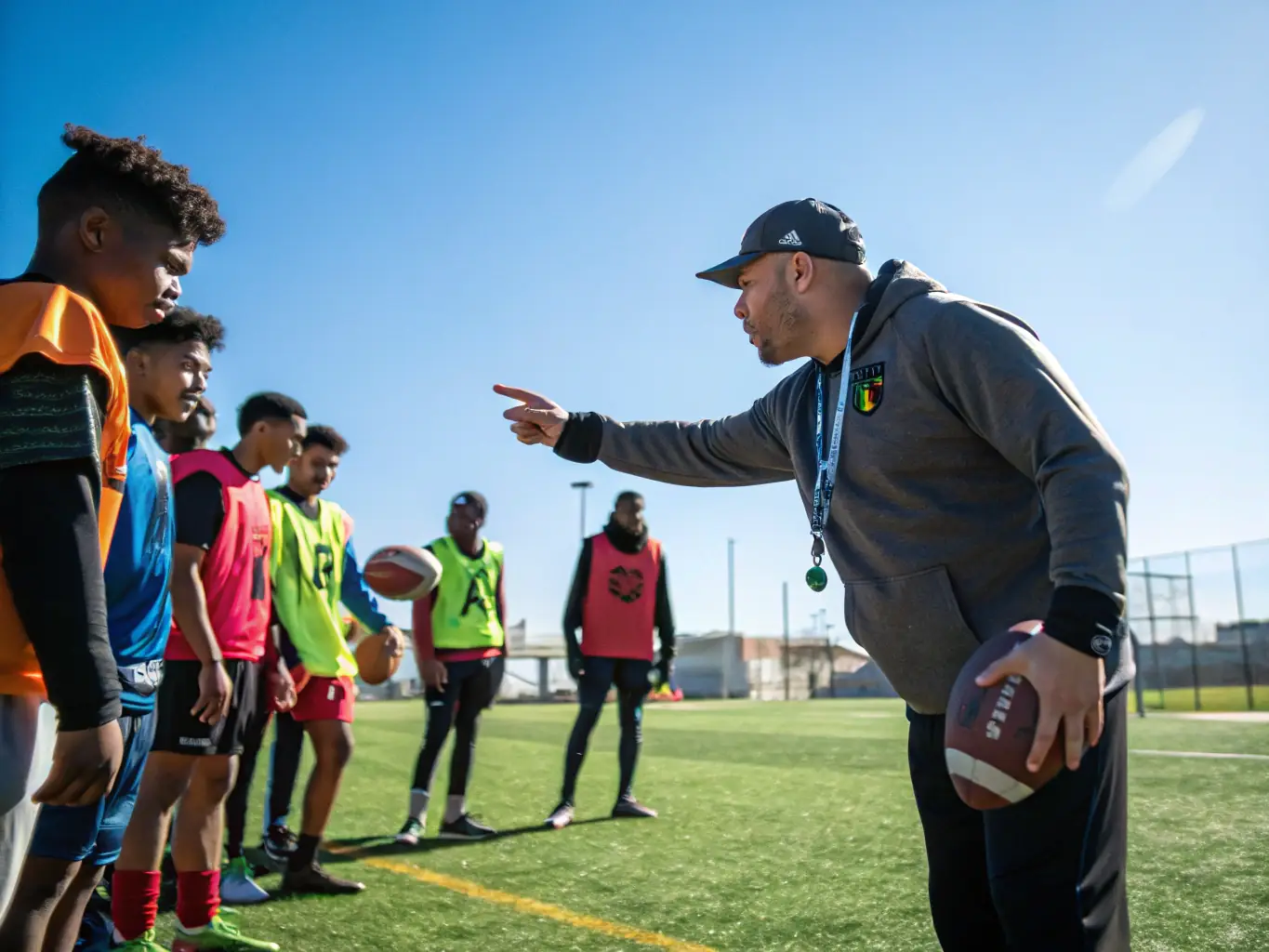A focused image of a coach providing personalized training to a player at FOOTBALL CLUB SAINT ROMINOIS, emphasizing the club's commitment to individual skill development.