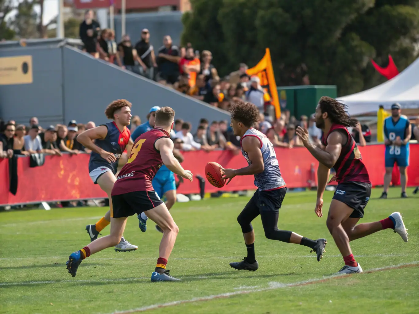 An image of a football match in progress, capturing the excitement and competitive spirit of the game, with players demonstrating sportsmanship and teamwork.