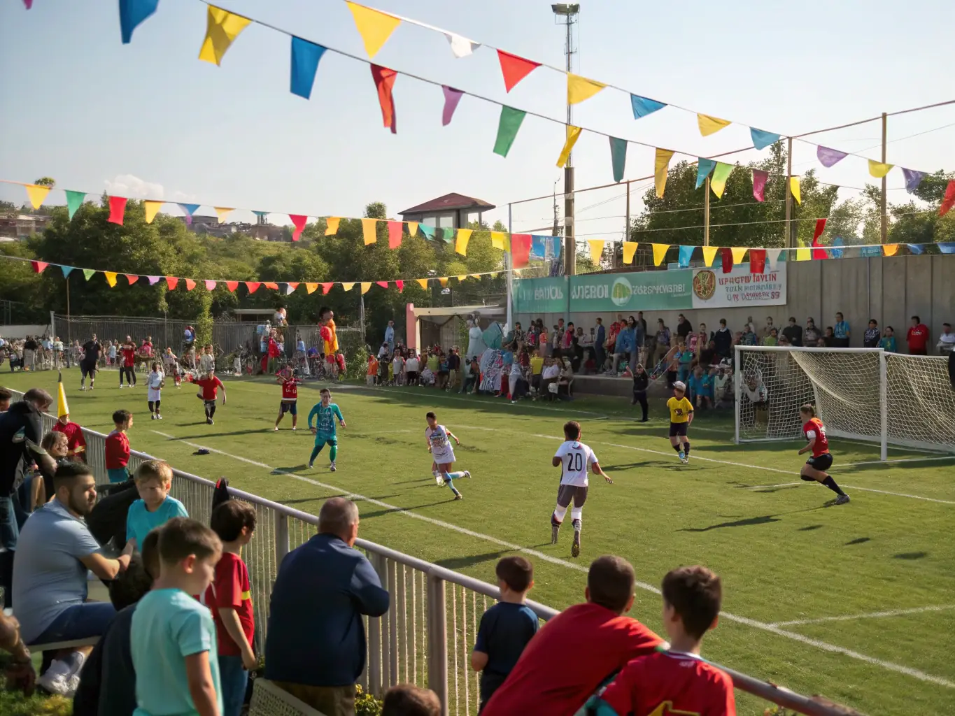 A group of diverse individuals participating in a community football event, highlighting the inclusive and engaging nature of the club's activities.