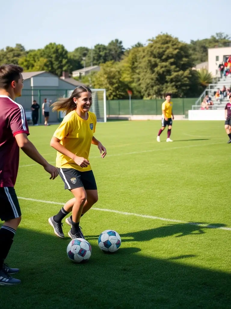 Adult members of Football Club Saint Rominois are participating in a friendly match, showcasing their passion for the sport and promoting physical fitness and community spirit.