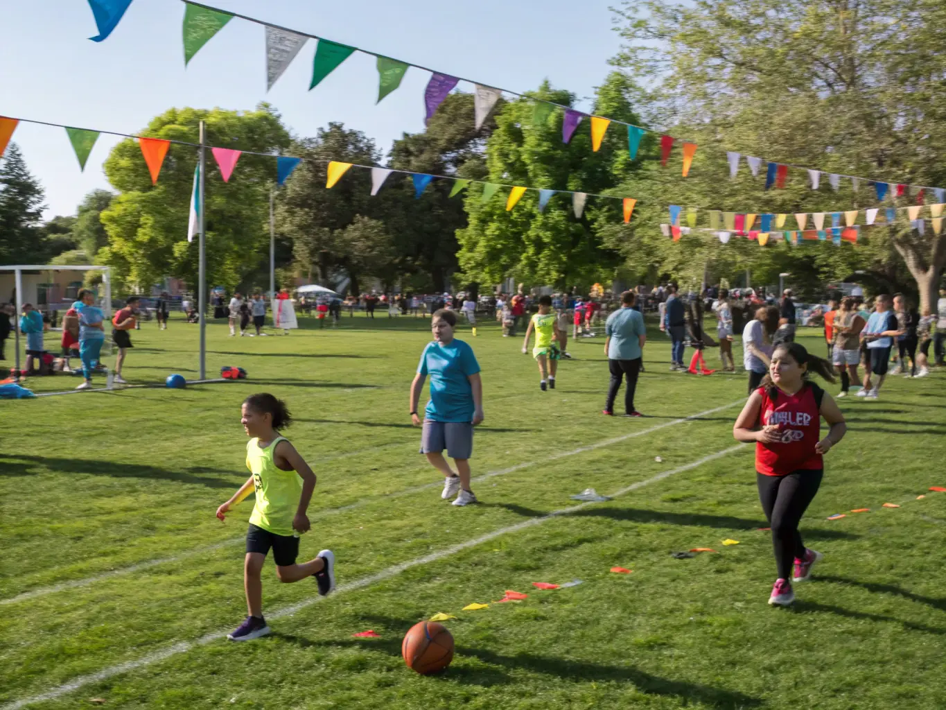A diverse group of people participating in a community event organized by the football club, highlighting community involvement and social responsibility. The image should convey inclusivity and a sense of belonging.